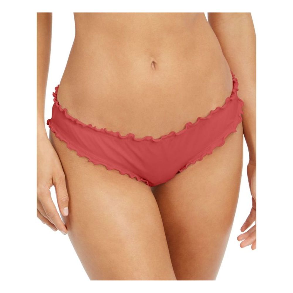 SUNDAZED Women's Red Stretch Lined Ruffled Shirred Bikini Swimsuit Bottom M